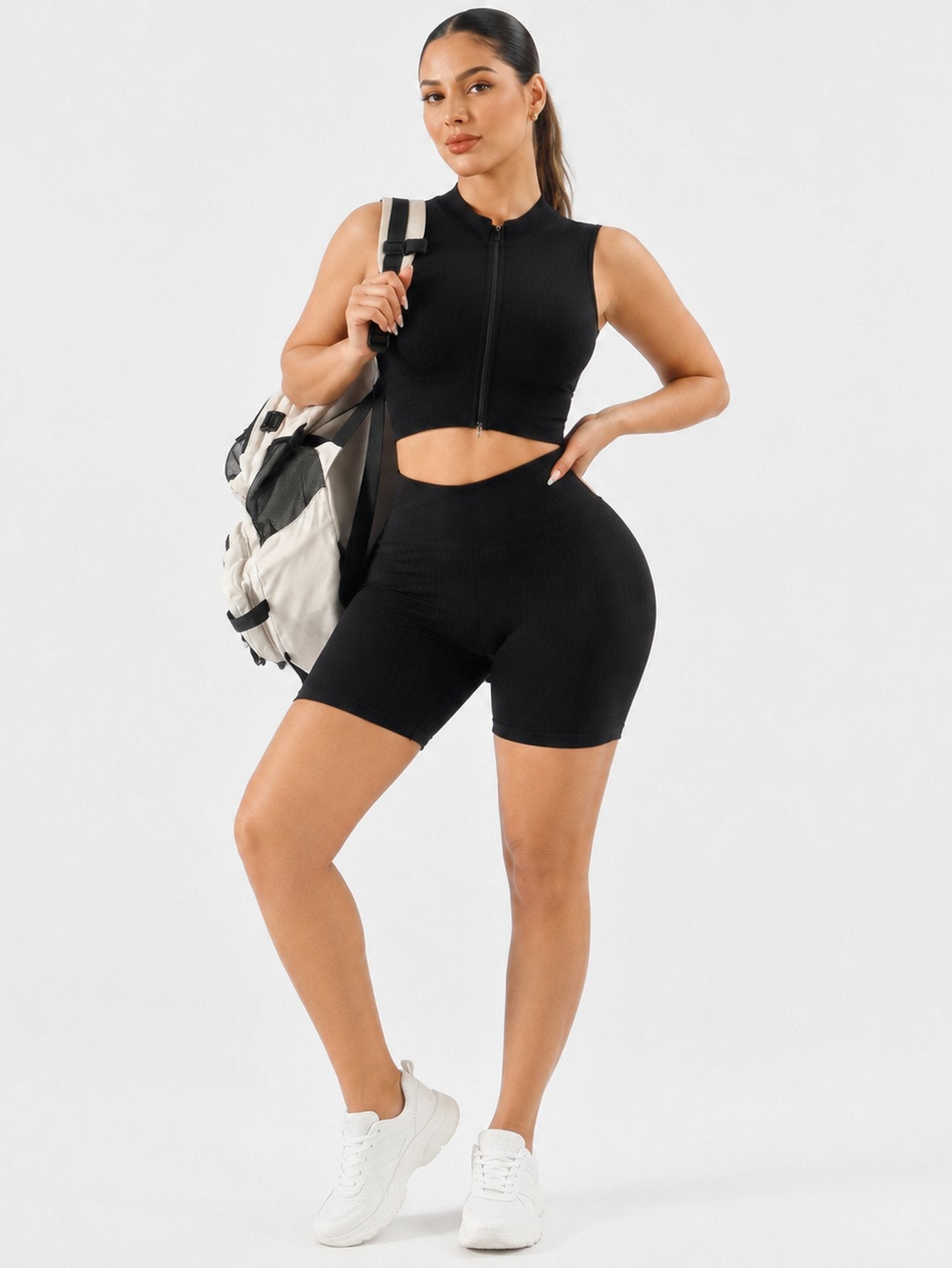 Ribbed Zip Up Yoga Short Set