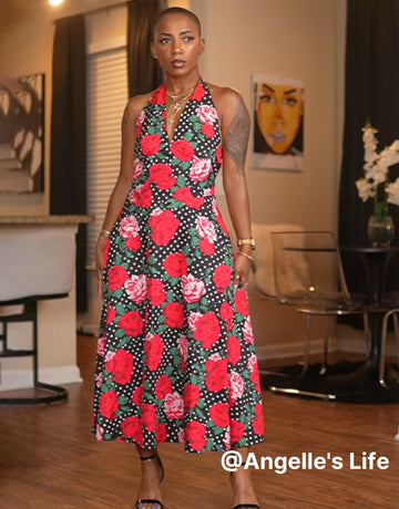 AURELIA Floral Print Halter Neck Tie Back Midi Dress