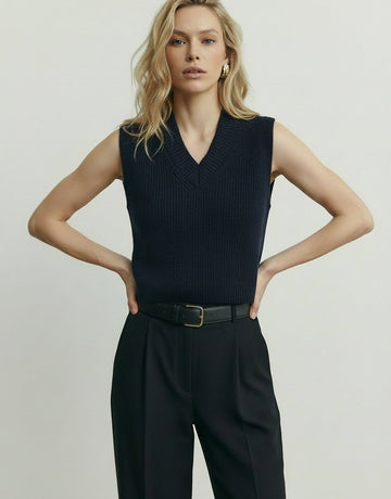 V Neck Sleeveless Knit Cropped Versatile Vest