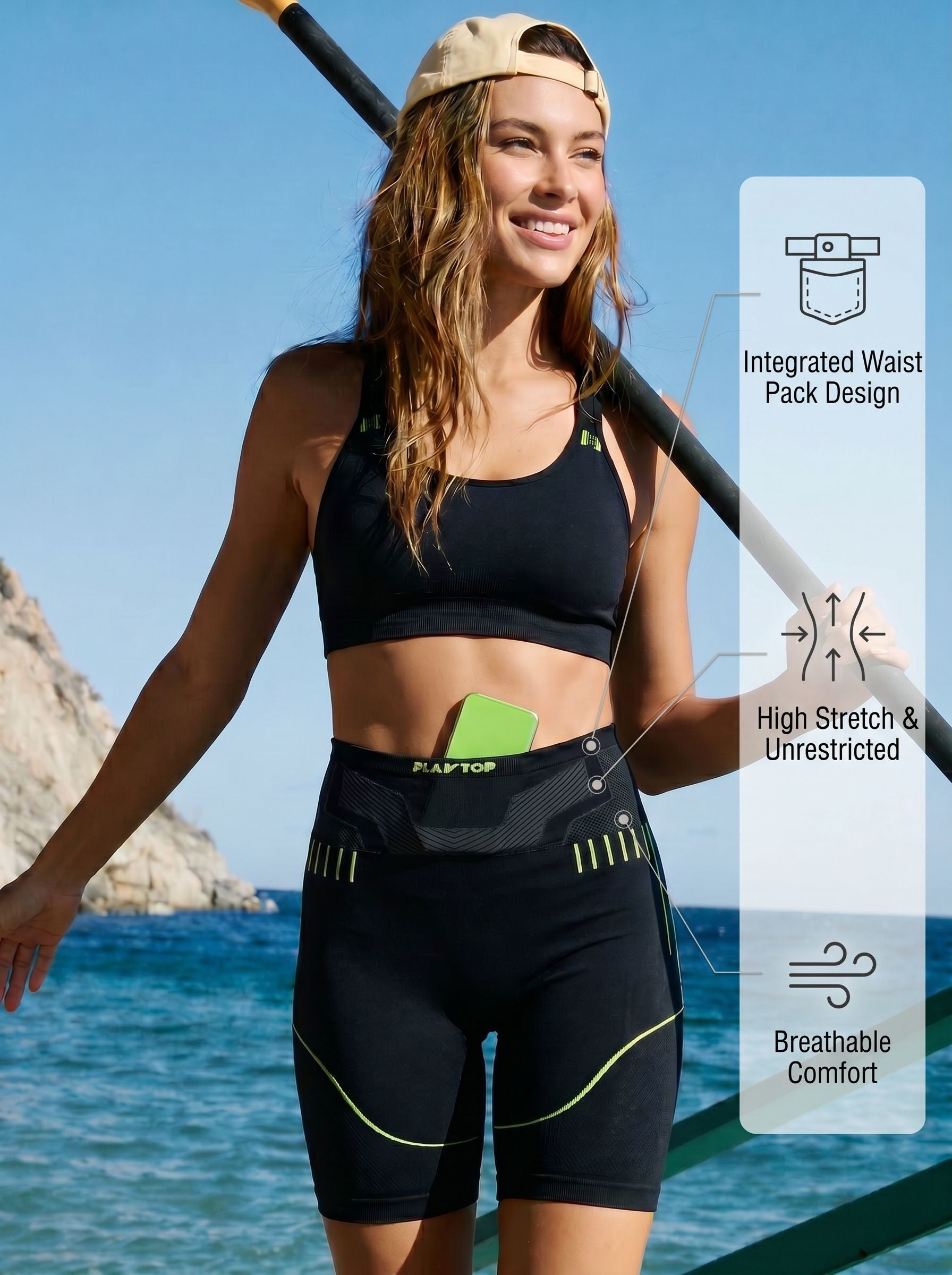 Stretchy Padded Waist Pocket Yoga Shorts