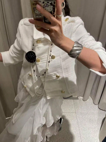 Double Breasted Cropped Military Trench Coat