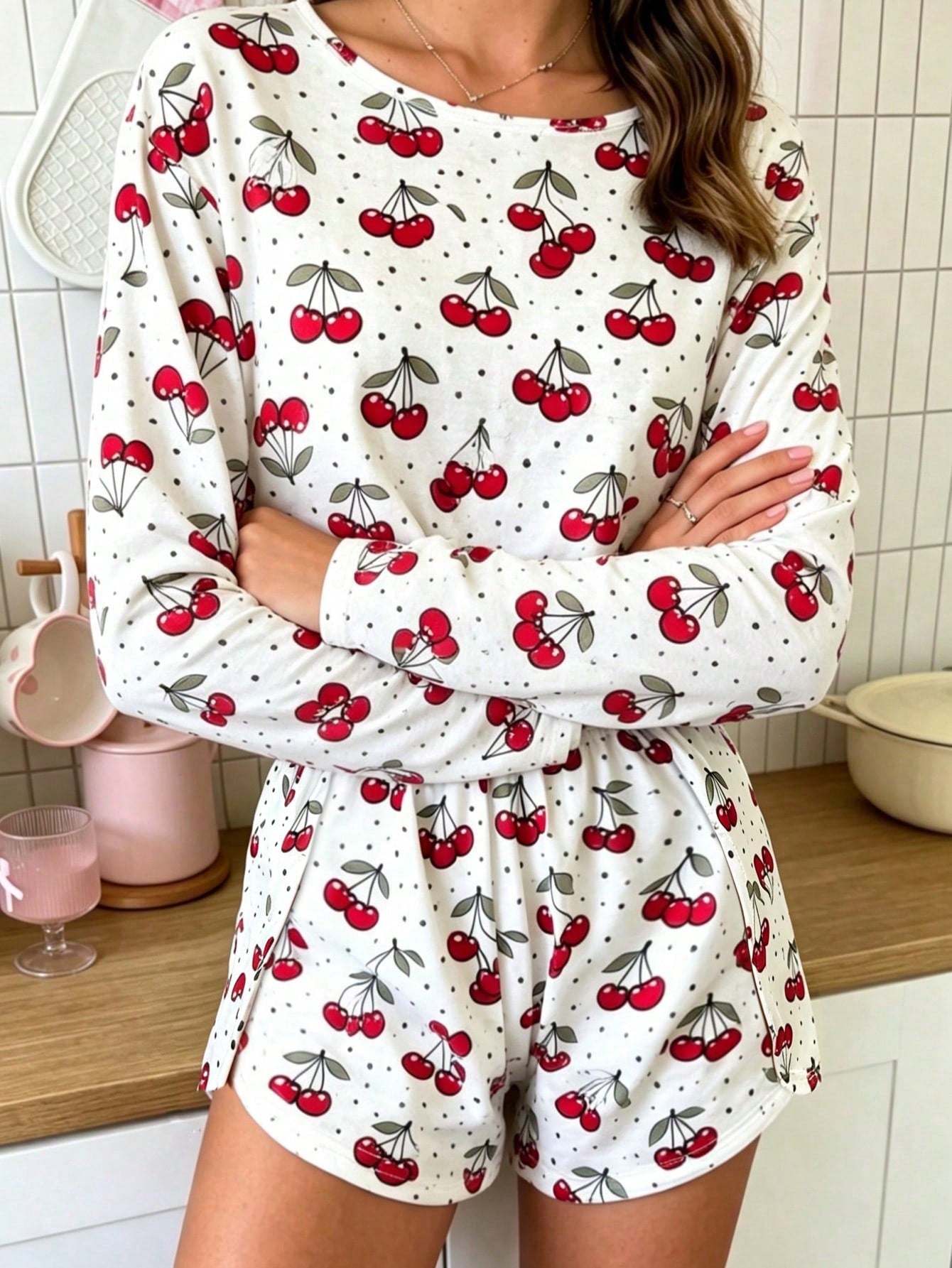 Cozy Cherry Print Pajama Lounge Set