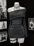 Off Shoulder Striped Ribbed Mini Dress