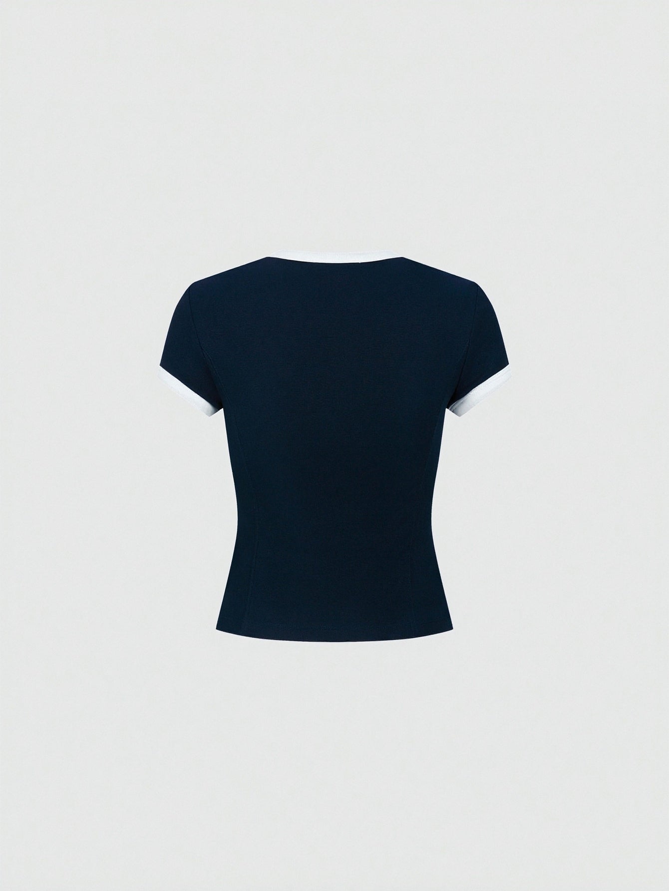 Contrast Trim Square Neck Zip-Up Cropped Skinny-Fit T-Shirts