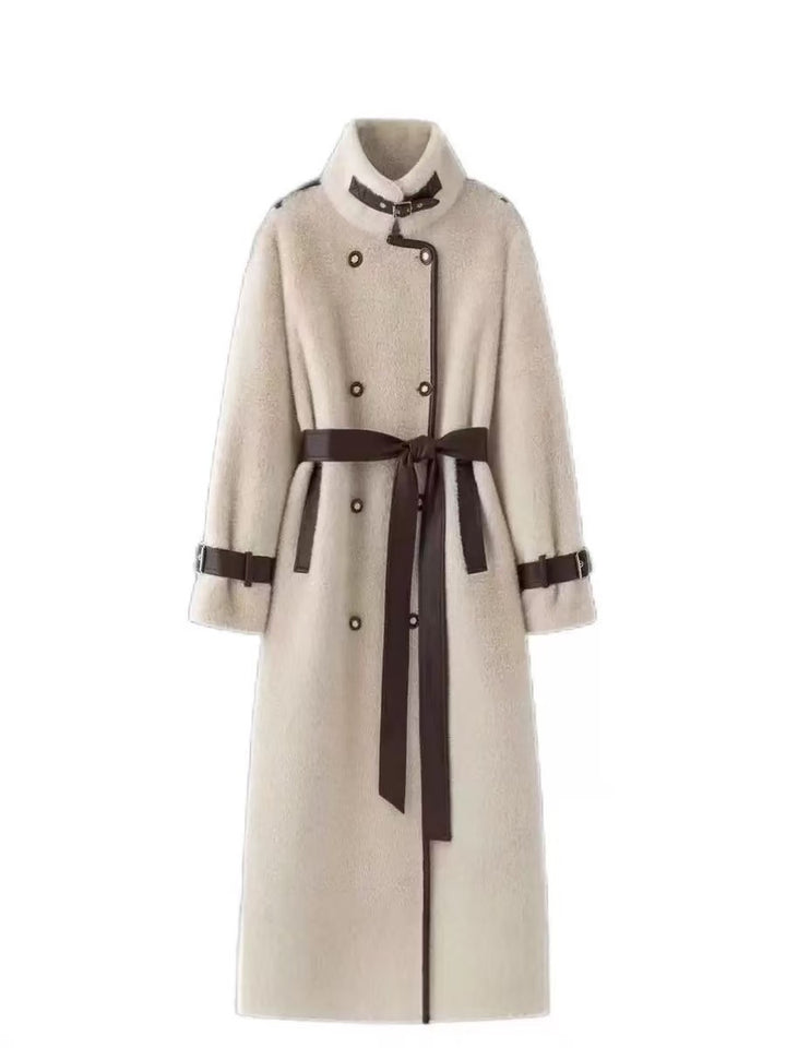 Elegant Belted Shearling Fur Coat