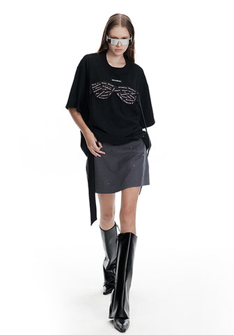 Embellished Distressed Mini Skirt