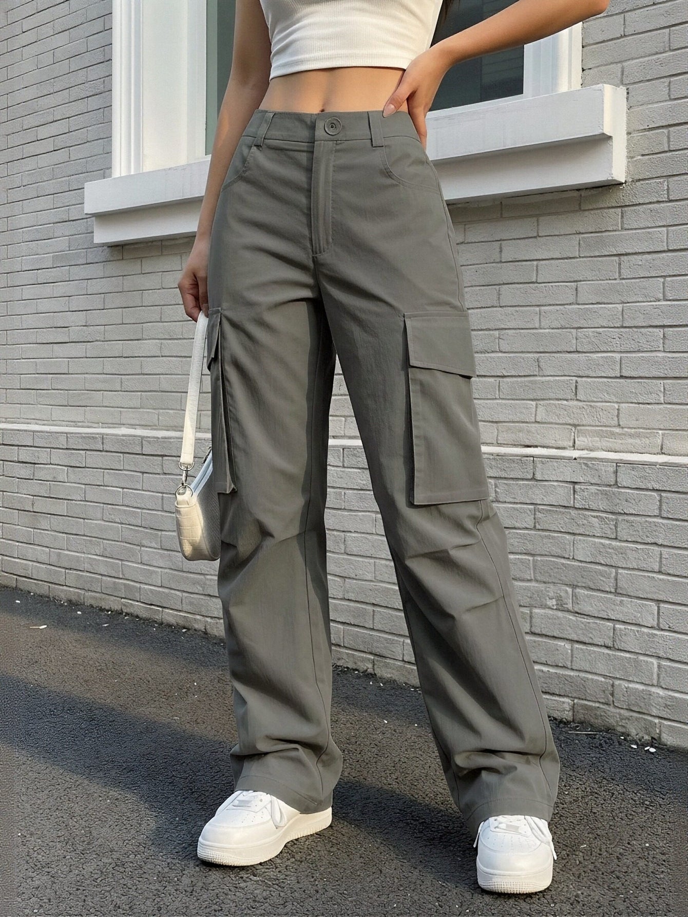 Wide-Leg Multi-Pocket Utility Urban Pants-Multicolor