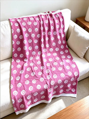 Soft Cozy Pink Smiley Face Throw Blanket