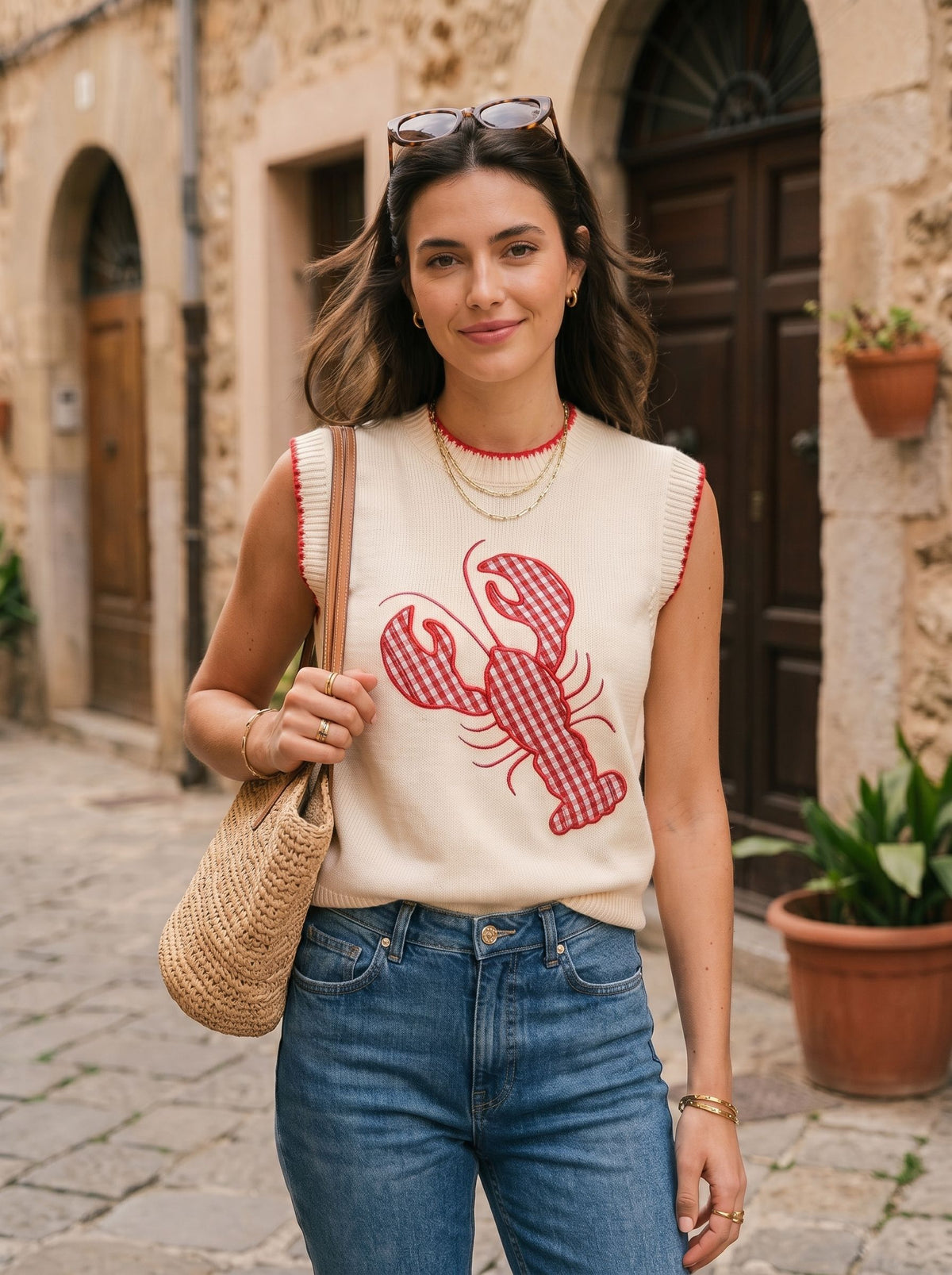 Cute Lobster Print Knit Sweater Vest