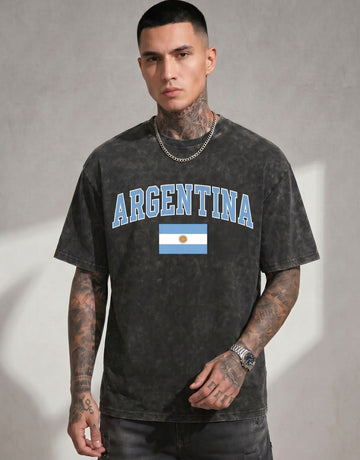 Oversized Acid Wash Argentina Graphic T-Shirt