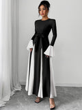 Elegant Colorblock Bell Sleeve Maxi Dress