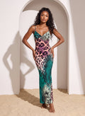 KIRA Leopard and Snakeskin Print Spaghetti Strap Bodycon Maxi Dress