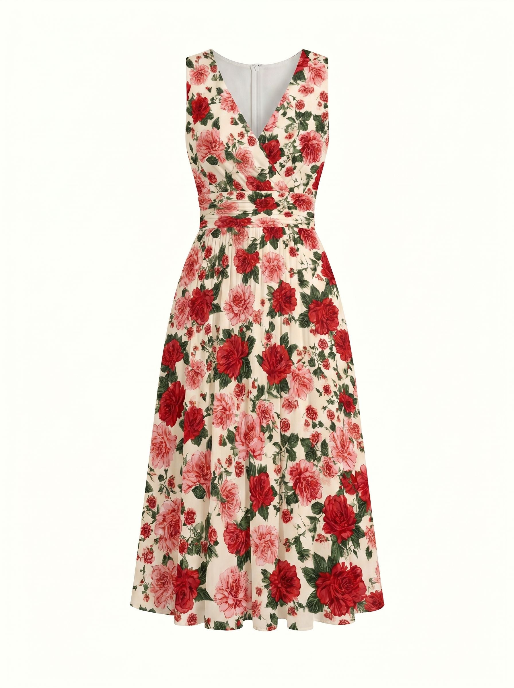 CORINNE
Floral Print V Neck A Line Midi Dress