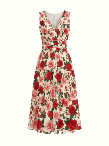 CORINNE
Floral Print V Neck A Line Midi Dress