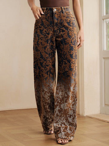 High Waisted Floral Print Jeans