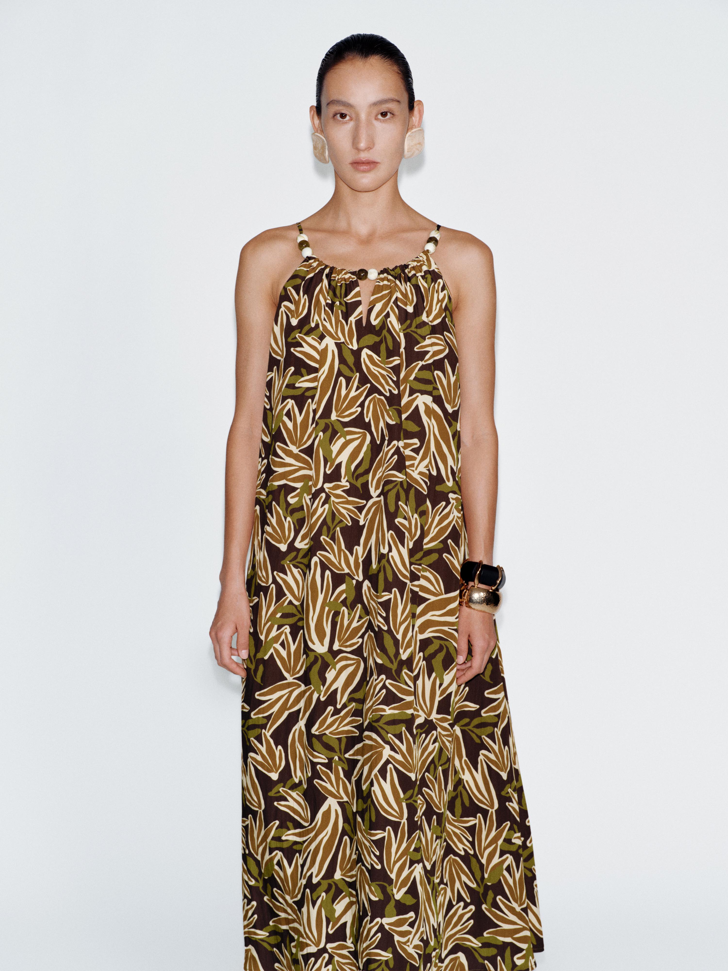 Urban Revivo Strappy Beaded Printed A-Line Midi Dresses