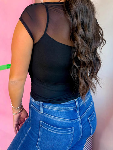 Sheer Neckline Short Sleeve T-Shirt