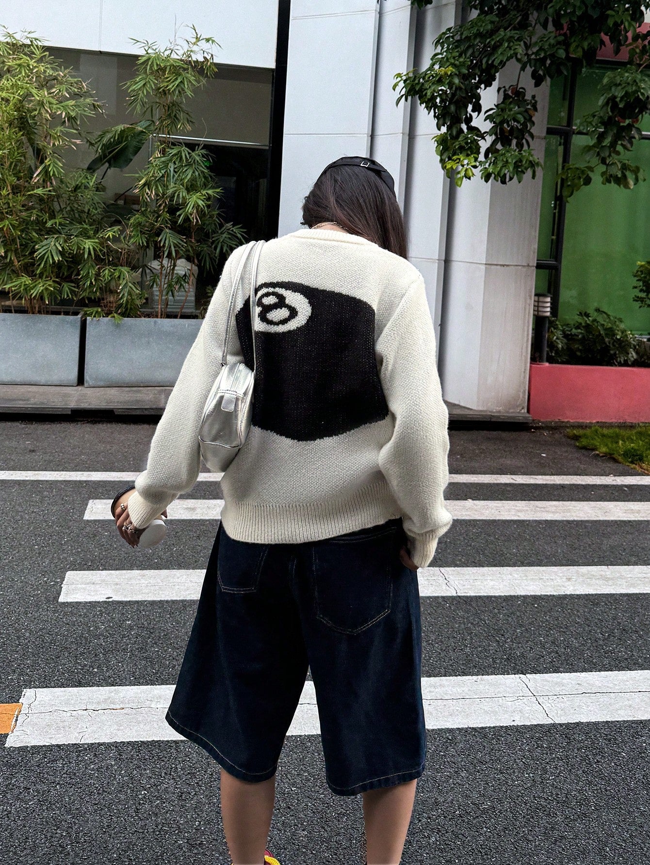 Oversized Graphic Eight Ball Knit Sweater