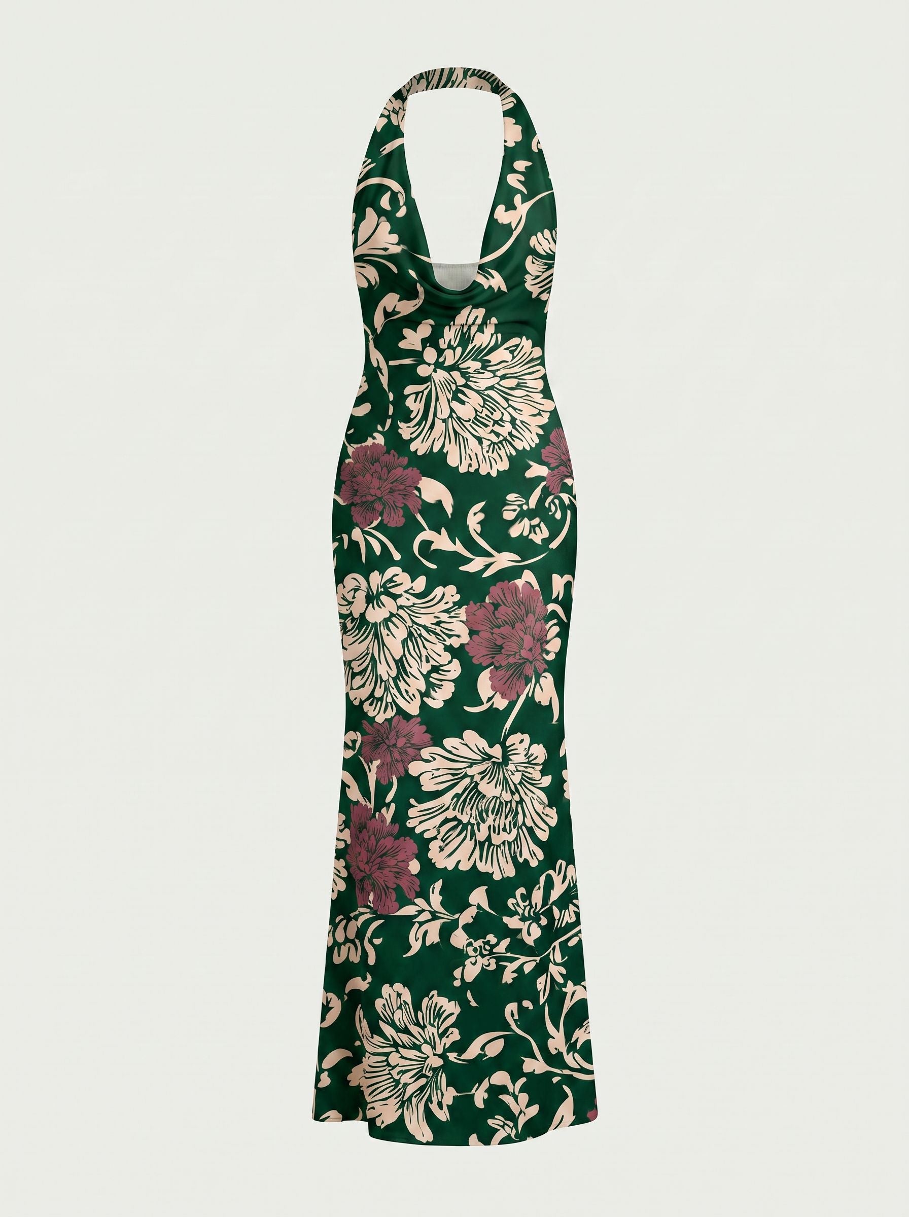 Floral Print Cowl Neck Bodycon Maxi Dress