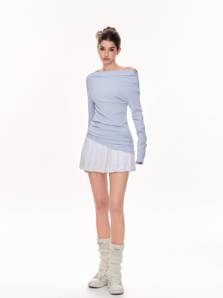 Ruched Off Shoulder Long Sleeve Tee