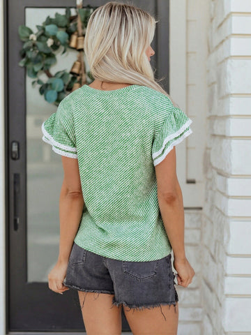 Striped Ruffle Sleeve T-Shirt