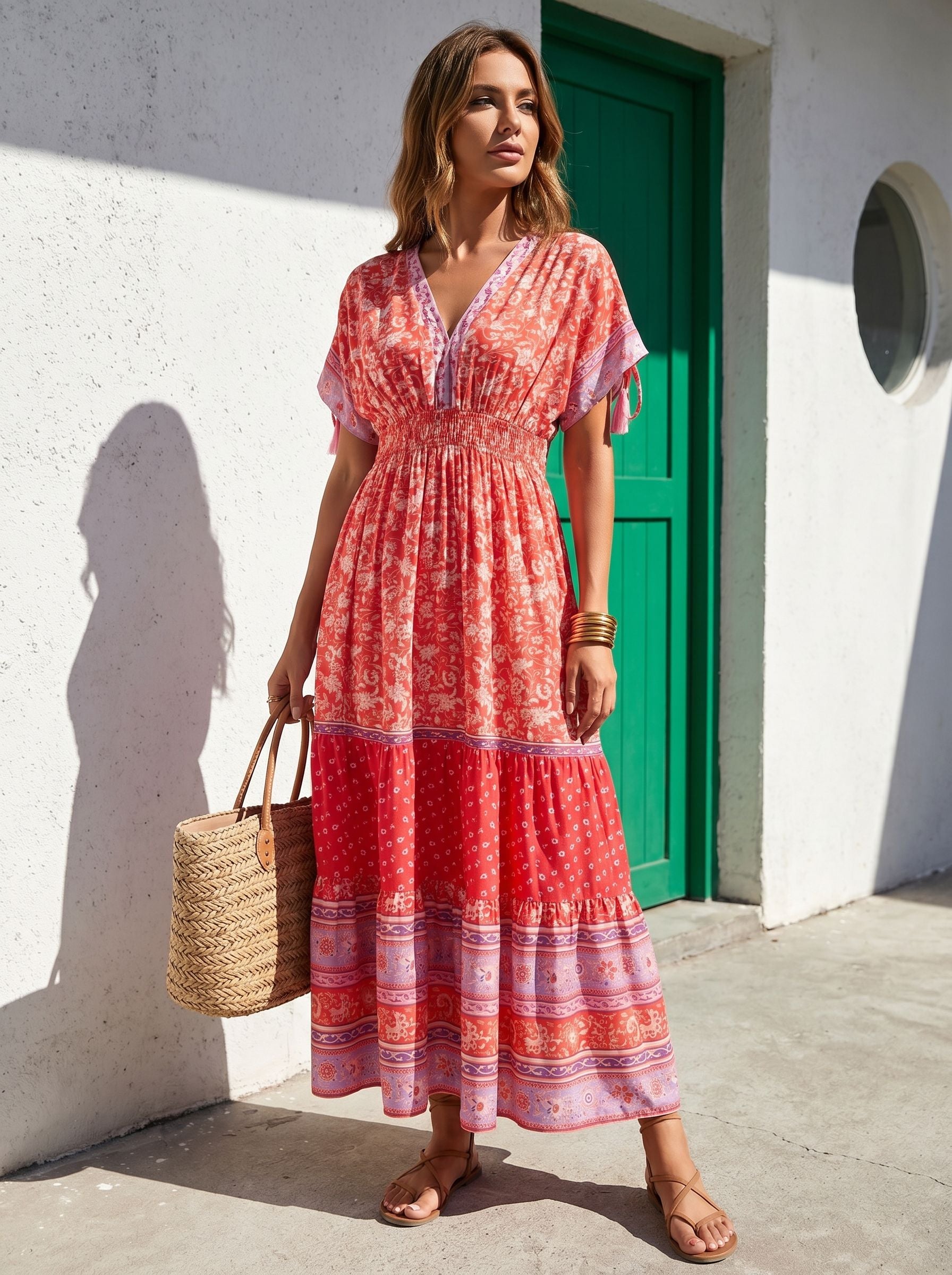 Bohemian Floral Print Maxi Dress