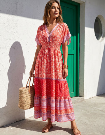 Bohemian Floral Print Maxi Dress