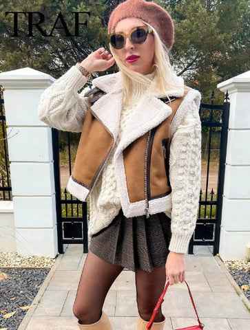 Faux Shearling Buckled Moto Vest