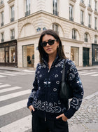 Oversized Bandana Print Zip Cardigan
