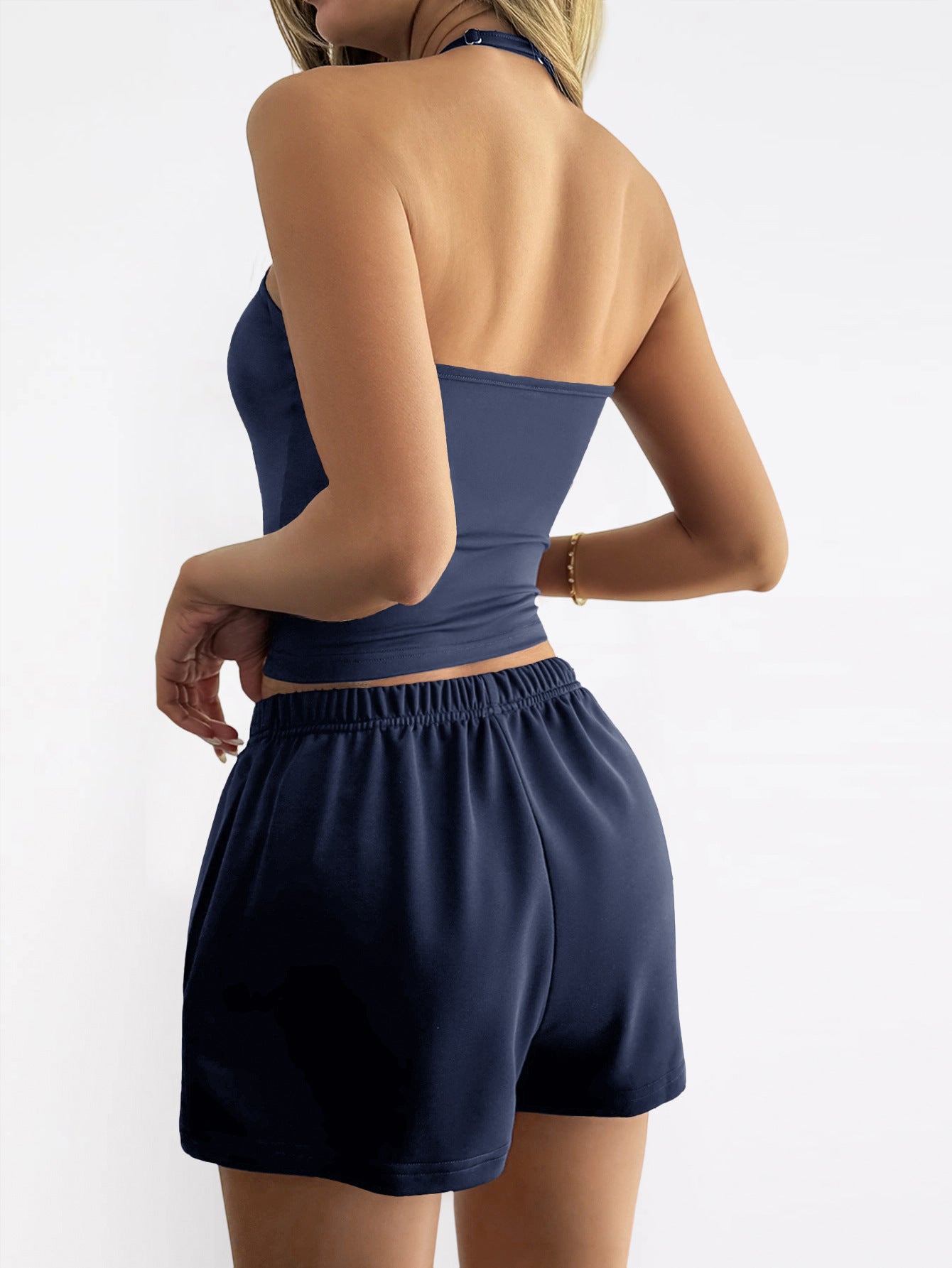 Seamless Ribbed Halter Short Set