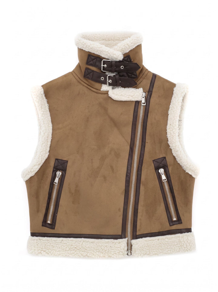 Faux Shearling Buckled Moto Vest