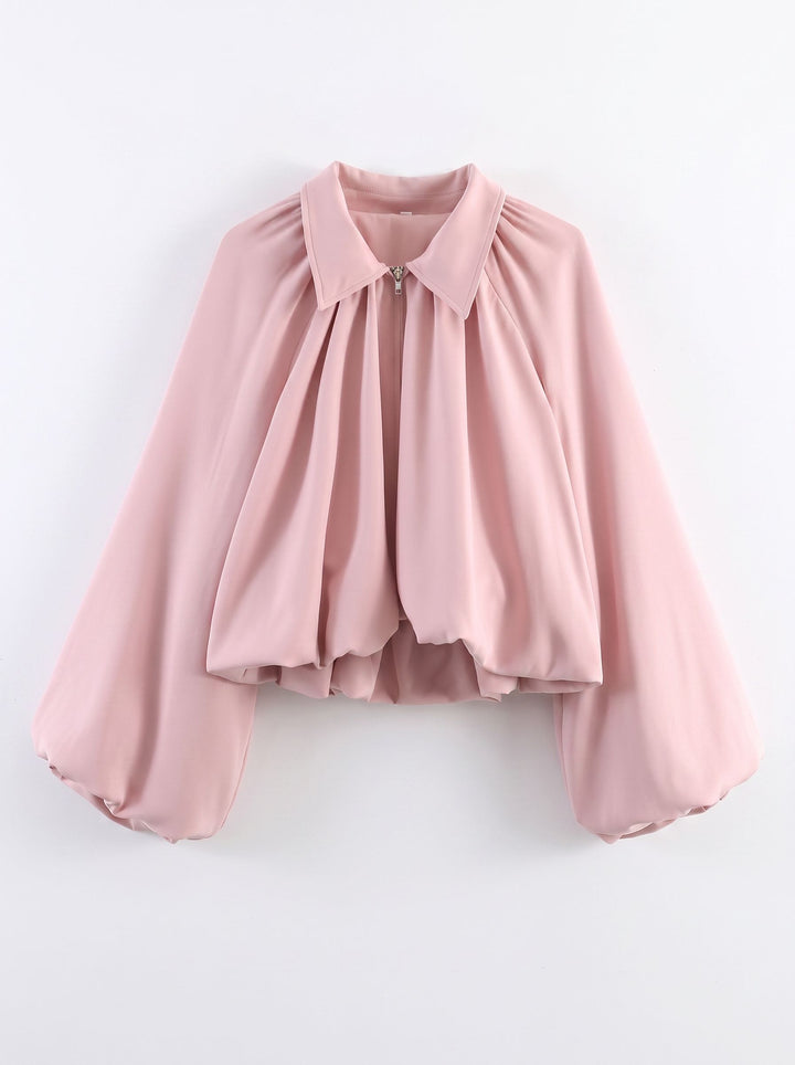 Oversized Balloon Sleeve Zip Up Jacket