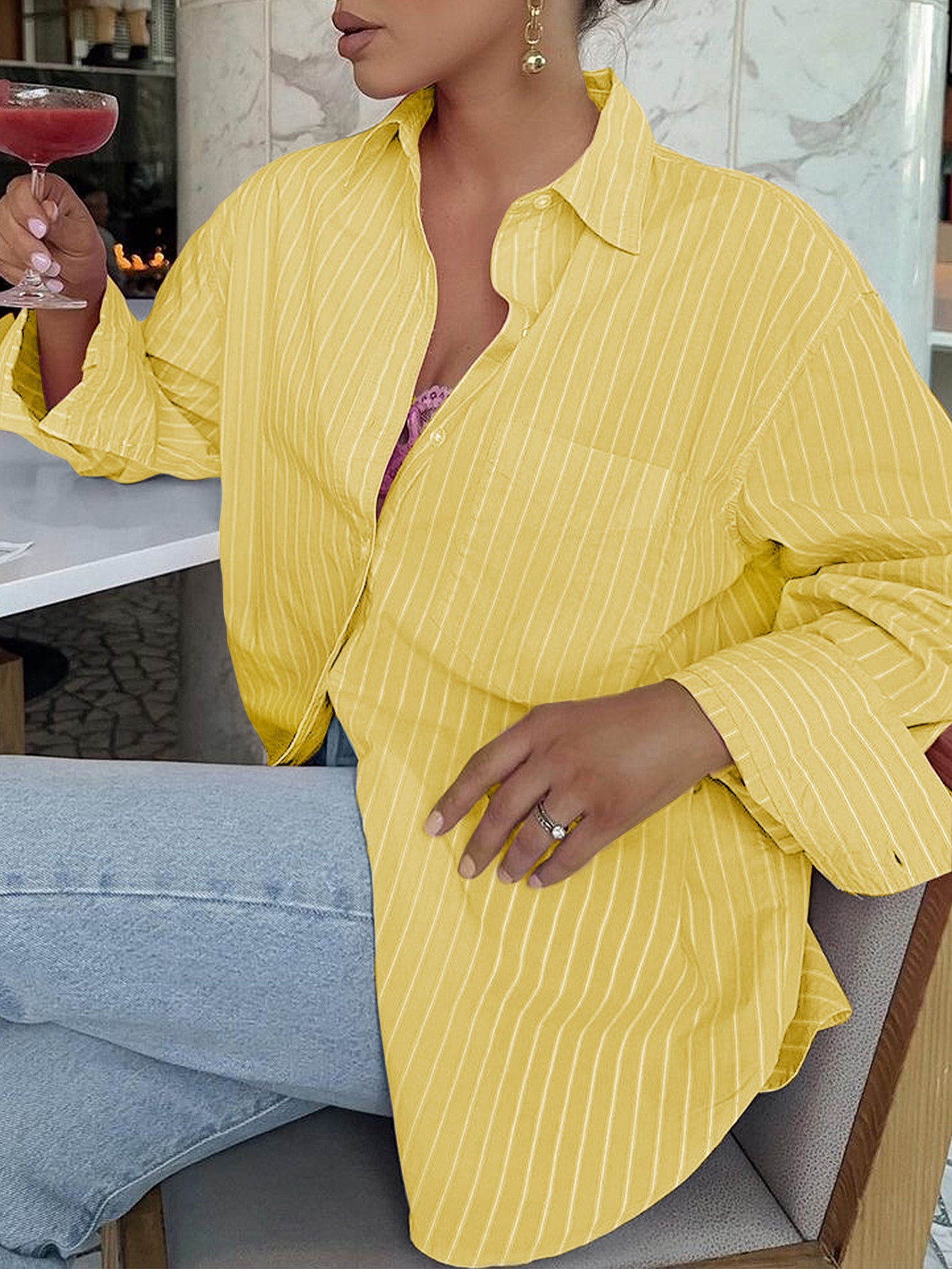 Relaxed Fit Vertical Stripe Longline Oversized Shirt