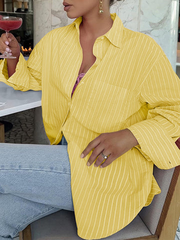 Relaxed Fit Vertical Stripe Longline Oversized Shirt