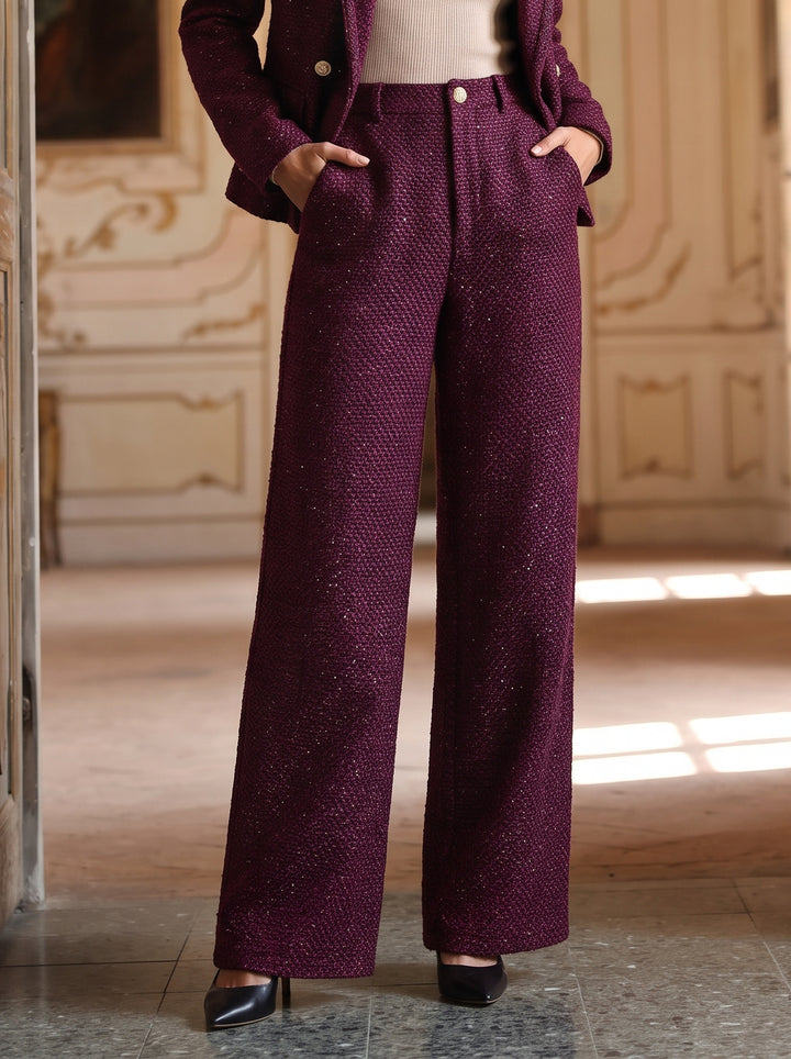 Elegant Tweed High Waisted Wide Pants