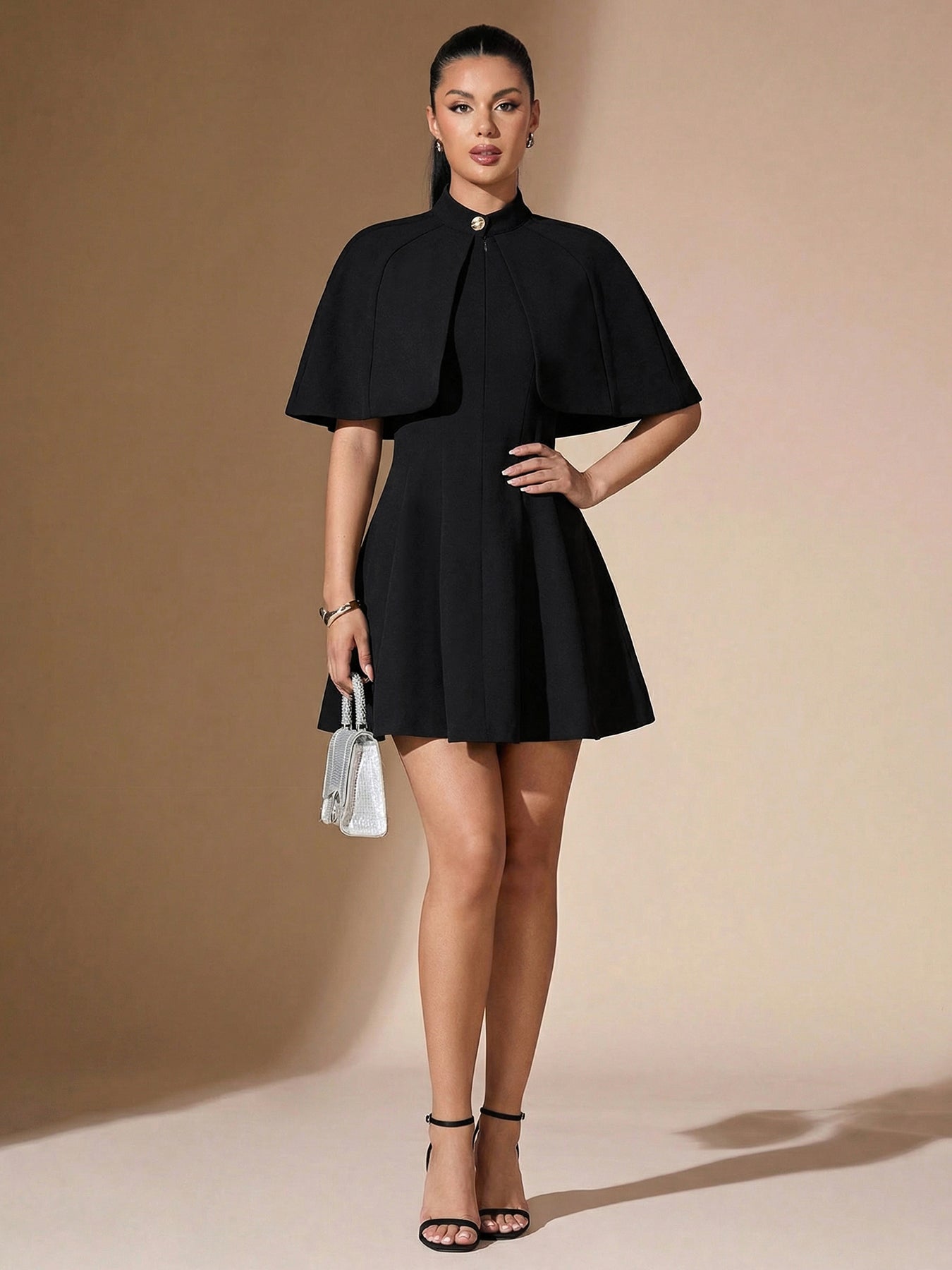 Elegant Cape Detail Mini Dress