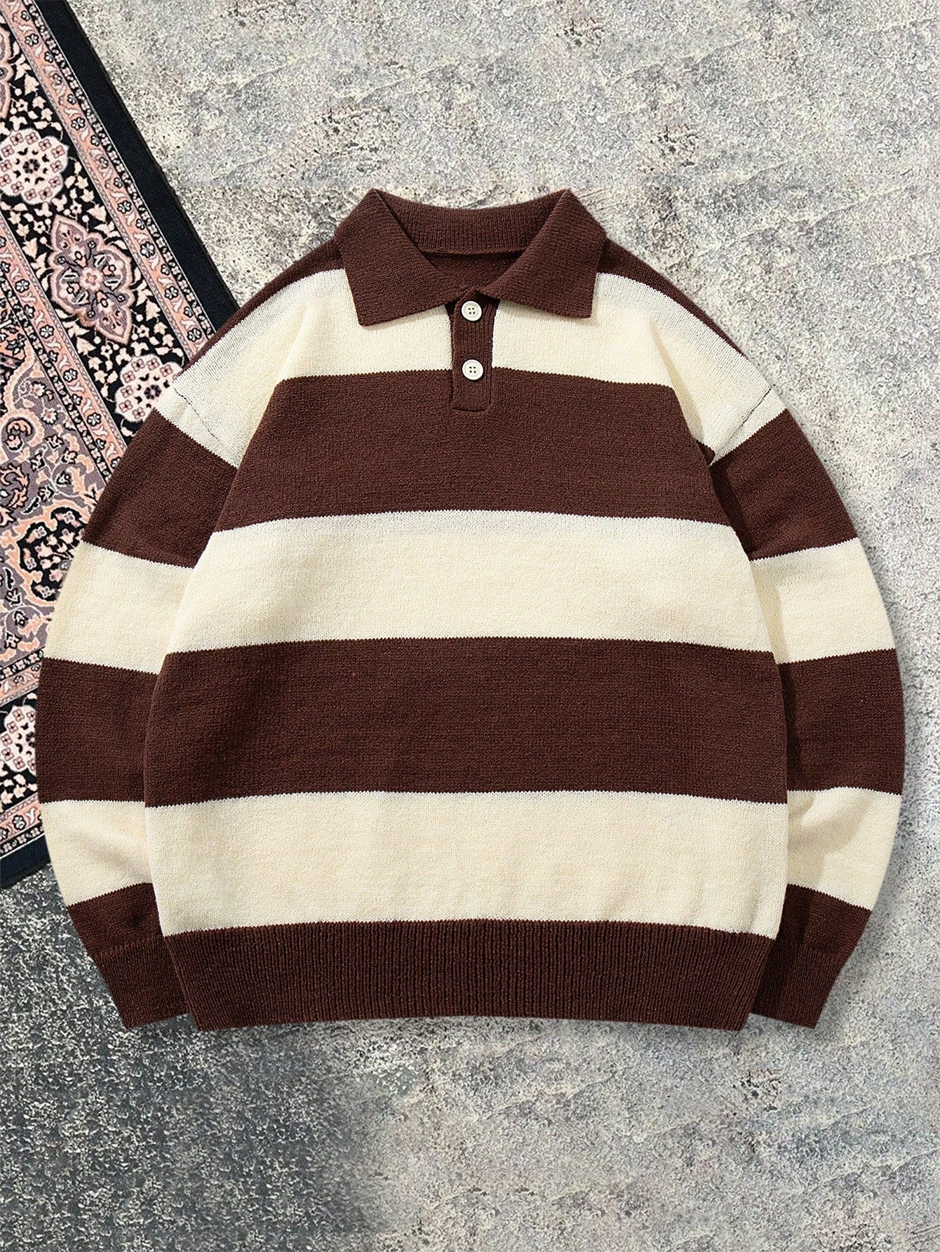 Oversized Striped Polo Collar Sweater