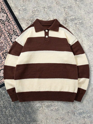 Oversized Striped Polo Collar Sweater