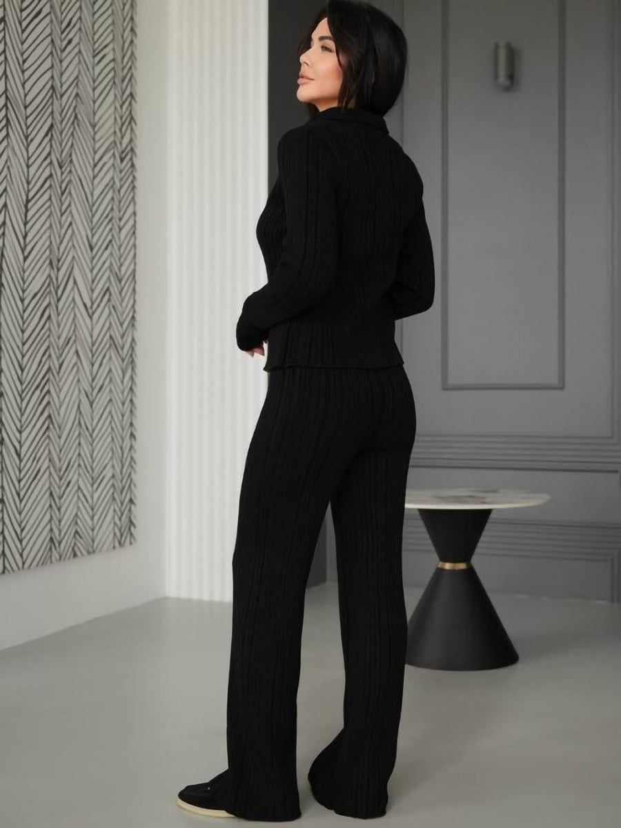 Elegant Ribbed Knit Pant Set