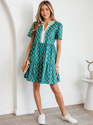 Floral V Neck Mini Dress