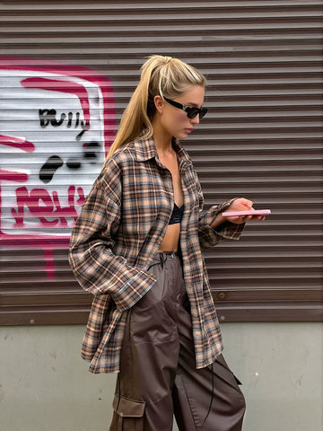 Oversized Plaid Button Down Shirt