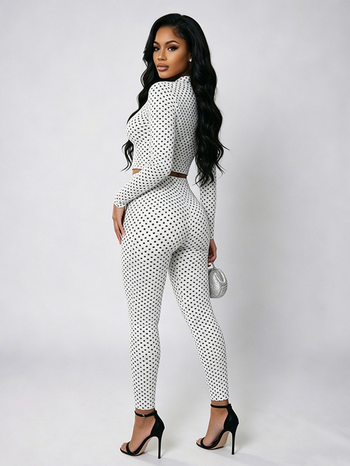 Polka Dot Zip Crop Pants Set