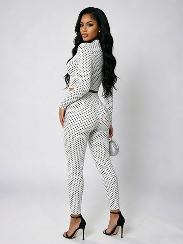 Polka Dot Zip Crop Pants Set