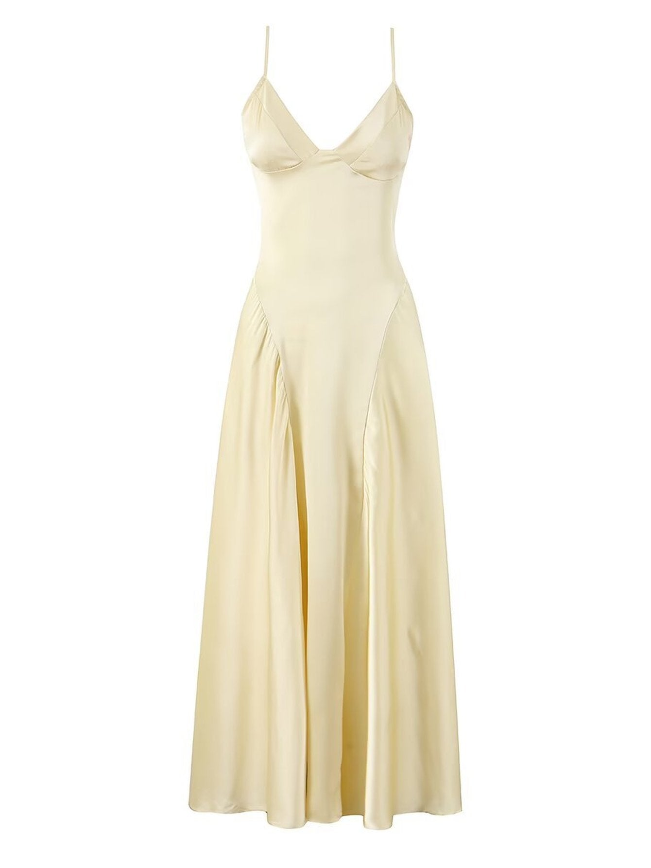 Elegant Satin V Neck Midi Dress