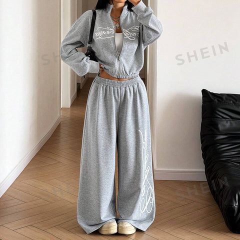 Oversized Graphic Zip Up Pants Set