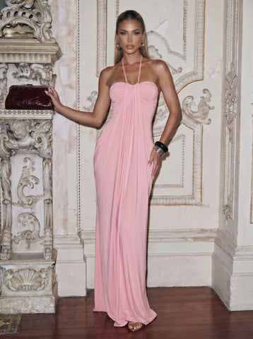 Elegant Draped Halter Maxi Dress