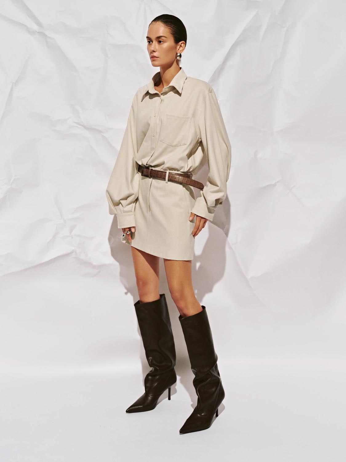 Urban Revivo Long Sleeve Straight Midi Dresses-Off White