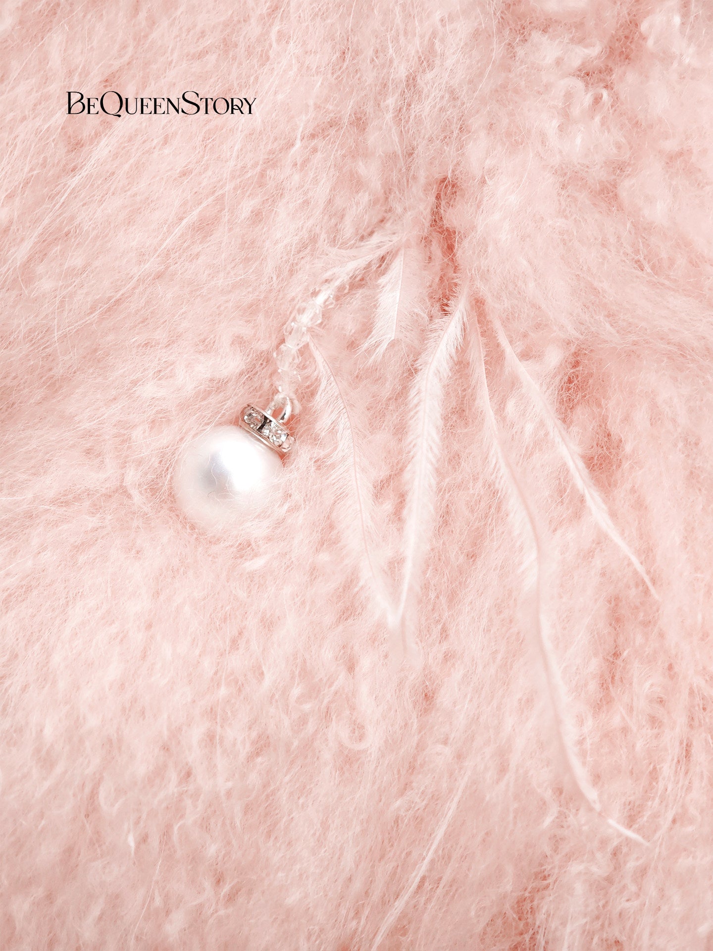 Plush Pink Feather Trim Fur Coat