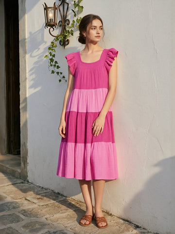 Tiered Cotton Ruffle Midi Dress