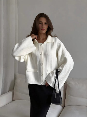 Oversized Ribbed Knit Button Up Cardigan